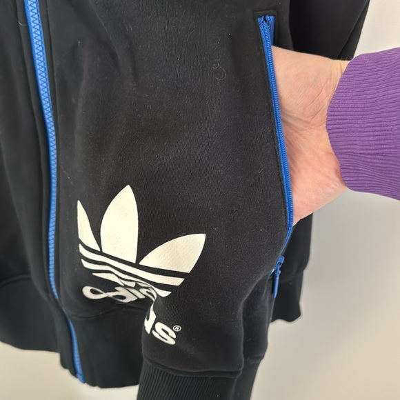 Adidas Mens Activewear Jacket Size Large Black Spellout Trefoil Logo Full Zip - Picture 5 of 7